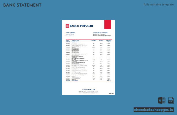Portugal Banco Popular – Beispiel für einen Kontoauszug (Vorschau)